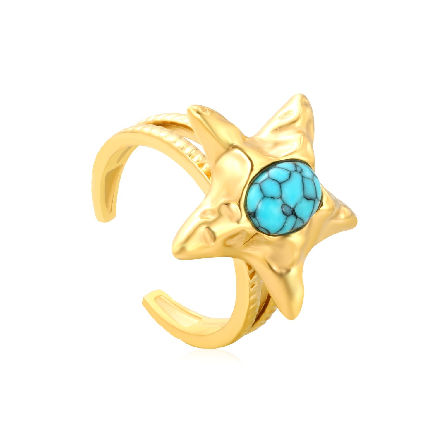 20mm Gold Open Ring with Turquoise - Inlaid Starfish asonjewelry